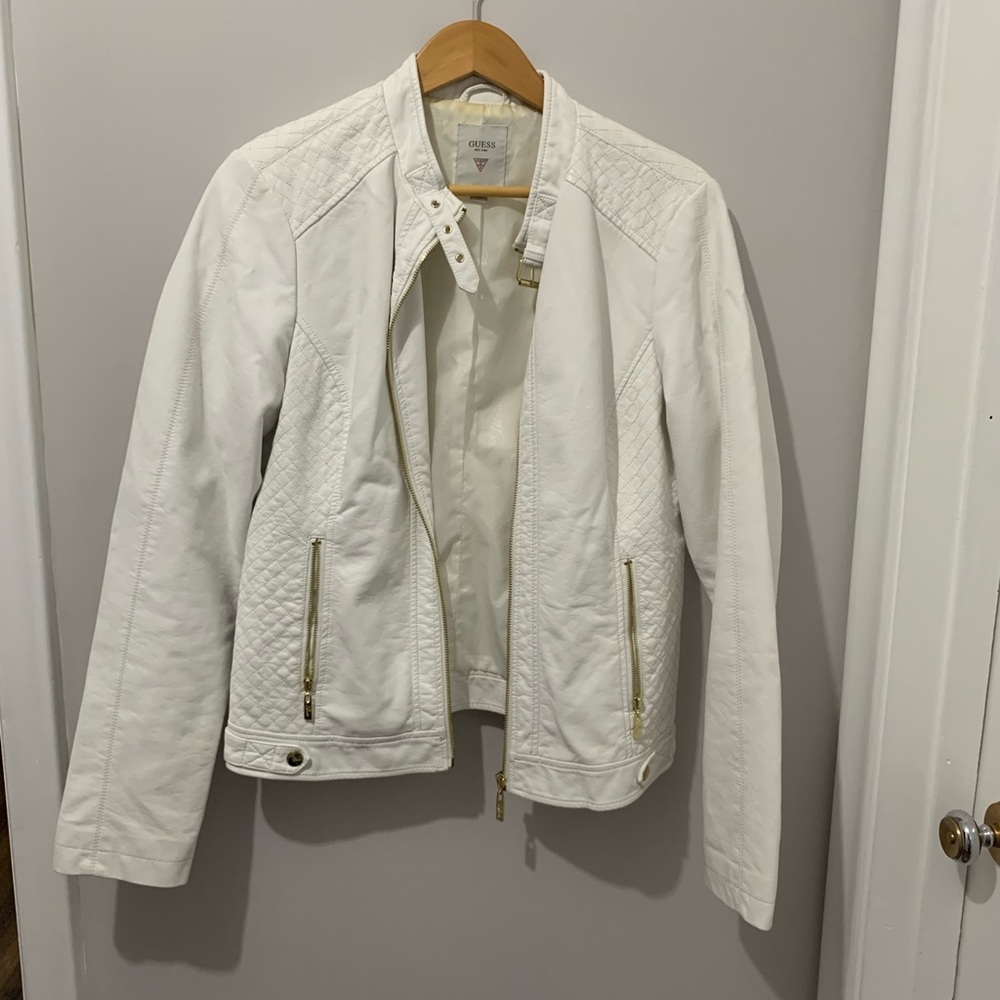 White Guess Faux Leather Jacket